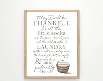 Muurkunst wasruimte | Quote Thankful Little Socks | Afdrukken, ondertekenen of ingelijst