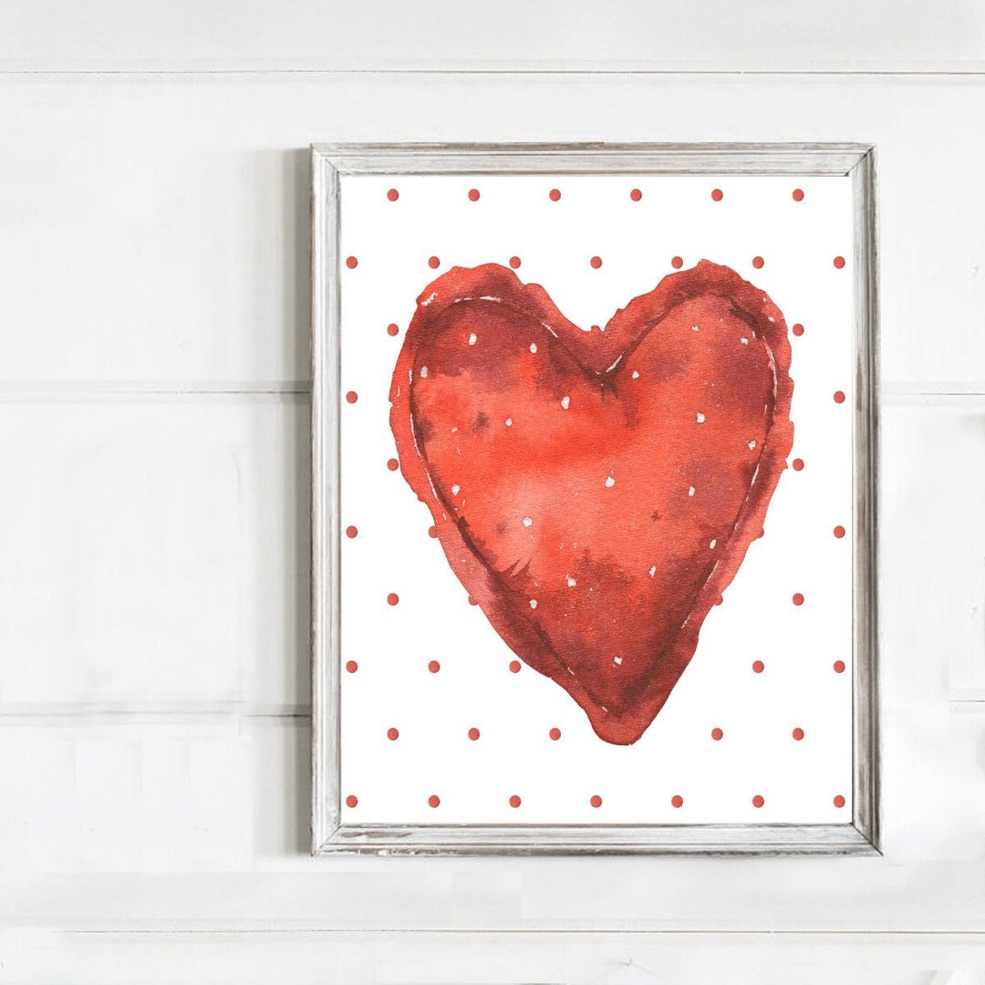 Red Heart Red Dots Wall Decor Valentine's Day Art Print, Framed Print