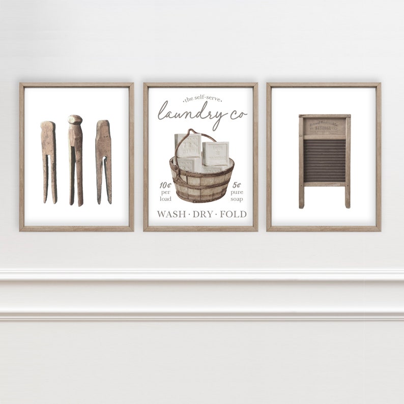 Laundry Room Wall Art | Vintage Heirloom Laundry Co Washbin Clothespins ...