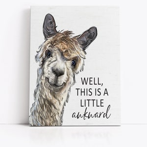 Examples of canvas sign Set of 4 Custom Bathroom Art: Llama, Cow, Sheep & Donkey | Lettered & Lined