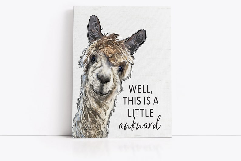 Examples of canvas sign Set of 4 Custom Bathroom Art: Llama, Cow, Sheep & Donkey | Lettered & Lined