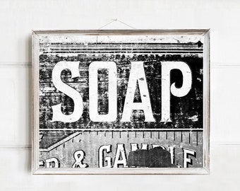 Vintage zeep waskunst aan de muur | Badkamermuurdecoratie in rustieke stijl