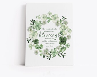 Irish Proverb Blessings Wall Decor | Four Leaf Clover Blessings Quote Saying Kitchen Bathroom Wall Art | Print, Framed Print or Canvas Sign