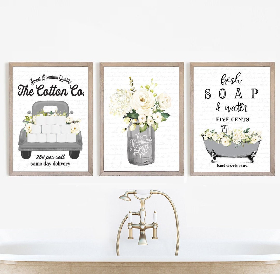 Set of 3 Gray Bathroom Wall Art Cotton Co Bathroom Wall Decor Gray