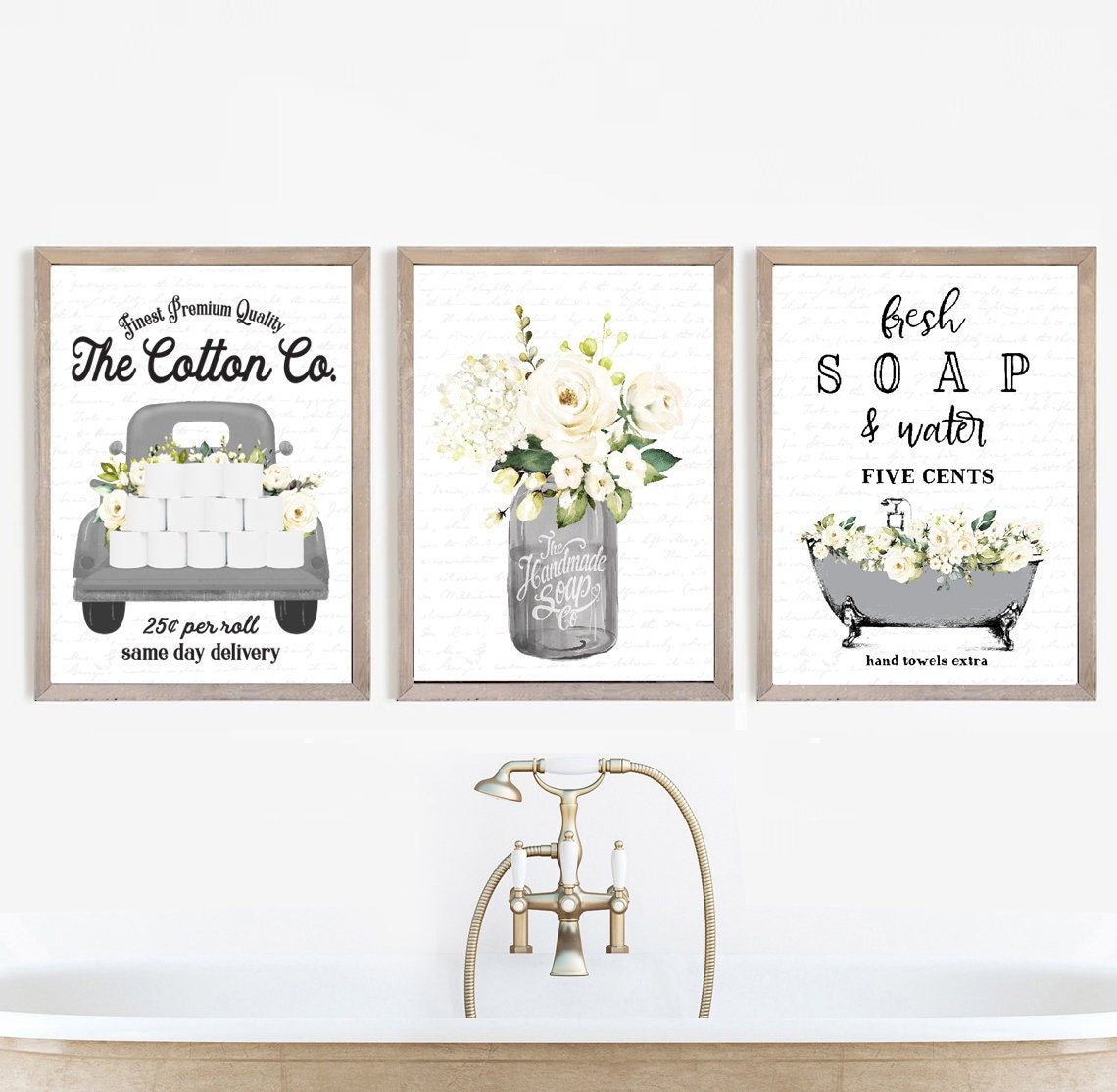 Set of 3 Gray Bathroom Wall Art Cotton Co Truck Custom Etsy