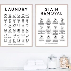 Set of 2 Laundry Symbols Guide and Stain Removal Laundry Wall - Etsy