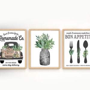 Set of 3 Homemade Co Kitchen Wall Decor Black Kitchen Wall Art| Bon Appetit Farmhouse  | Print, Framed Print or Wrapped Gallery Canvas Sign