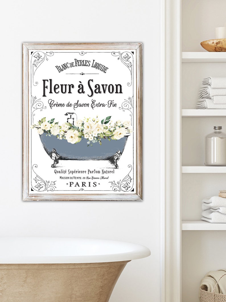 Set of 2 Navy French Bathroom Wall Art French Bathroom Decor Etsy