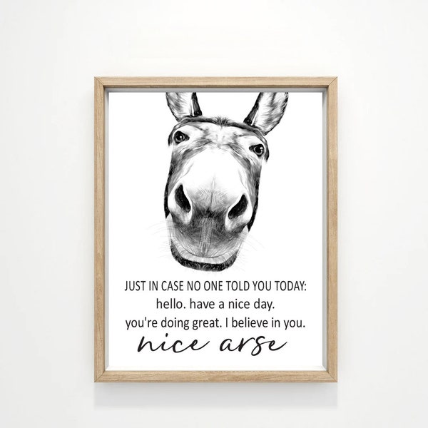 Just In Case No One Told You Today Nice Arse Funny Bathroom Wall Art, Funny Animal Bath Room Decor | Print, Framed Print or Canvas Sign