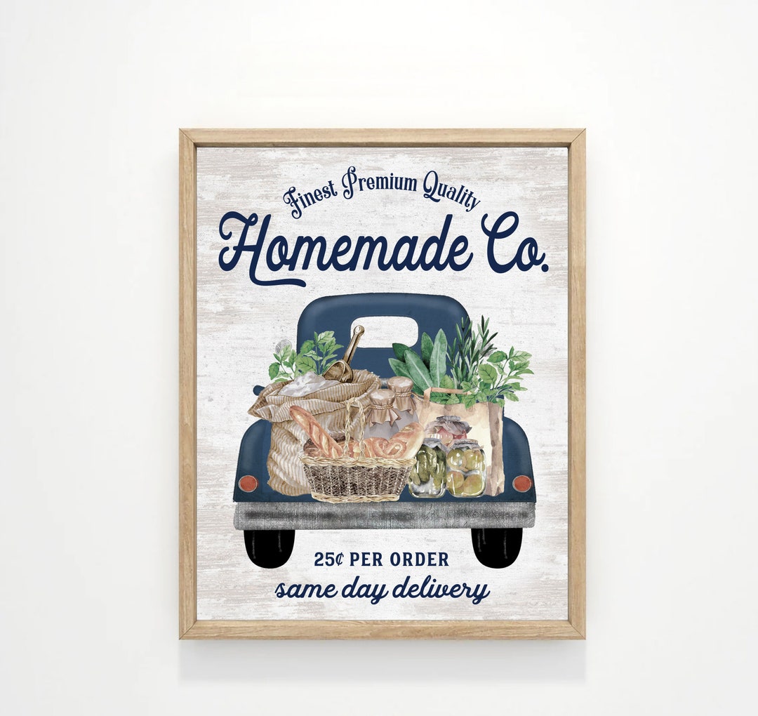 Homemade Co Navy Blue Kitchen Wall Art Homestead Farm Herbs Bread