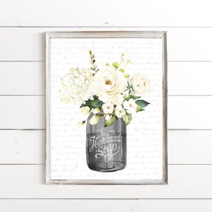 Black Mason Jar Floral The Handmade Soap Co Bathroom Wall Art | Farmhouse Bathroom Wall Decor | Print, Framed Print or Canvas Sign