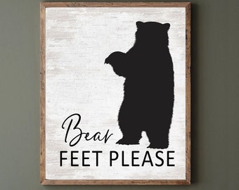 Rustykalna sztuka ścienna „Bear Feet Please” | Znak „Zdejmij buty”