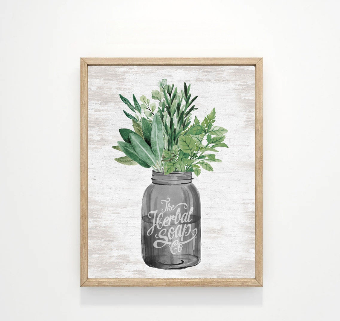Black Herb Kitchen Wall Art Set | Farmhouse Decor (prints, Framed ...