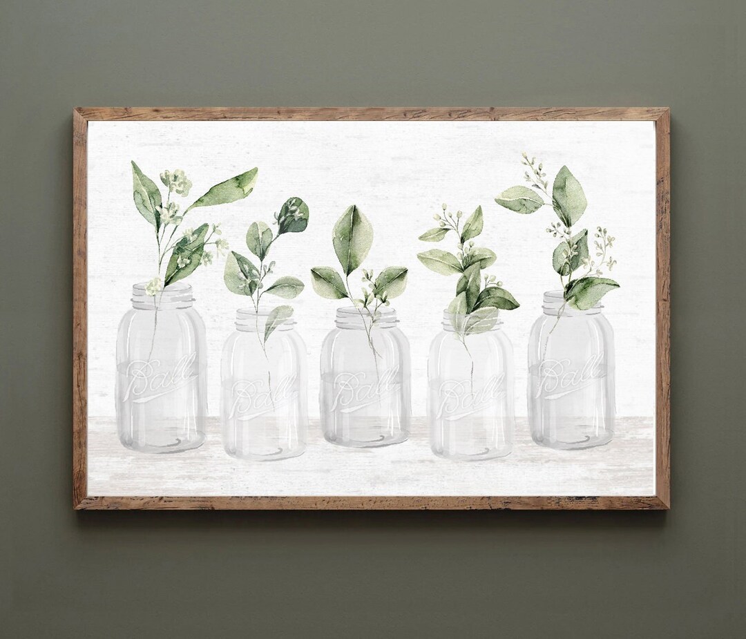 Mason Jar Greenery Still Life Matte Artisan Print no Frame Etsy