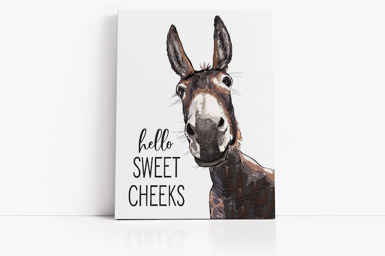 Examples of donkey canvas sign Set of 4 Custom Bathroom Art: Llama, Cow, Sheep & Donkey | Lettered & Lined