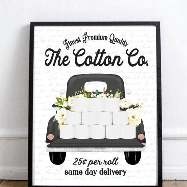 Black Cotton Co 25 Cents Per Roll Bathroom Wall Art, Farmhouse Bathroom Wall Decor | Available as Print, Framed Print or Canvas Sign