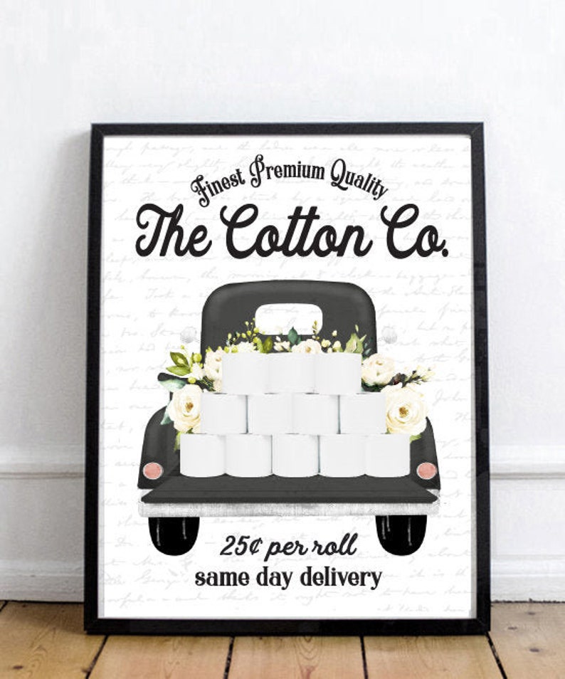 Black & White Cotton Co 25 Cents Per Roll Bathroom Wall Art | Bathroom Wall Decor | Farmhouse Bathroom Decor | Bathroom Sign | Vintage Print