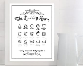 Laundry Symbols Guide Vintage Laundry Wall Decor | Laundry Wall Art | Modern Farmhouse Laundry | Print, Framed Print or Canvas Sign