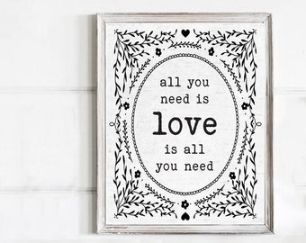 All You Need Is Love Is All You Need Quote Wall Decor | Print, Framed Print or Gallery Canvas Sign
