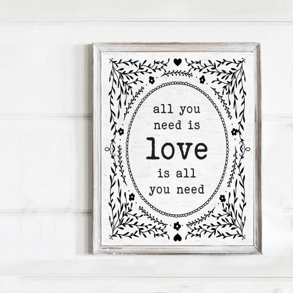 All You Need Is Love Is All You Need Quote Wall Decor | Print, Framed Print or Gallery Canvas Sign