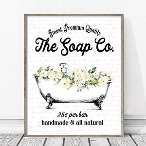 Soap Co White Clawfoot Floral Bathtub Bathroom Wall Art, Vintage Clawfoot Flowers Tub Spa Wall Decor | Print, Framed Print, Canvas Sign