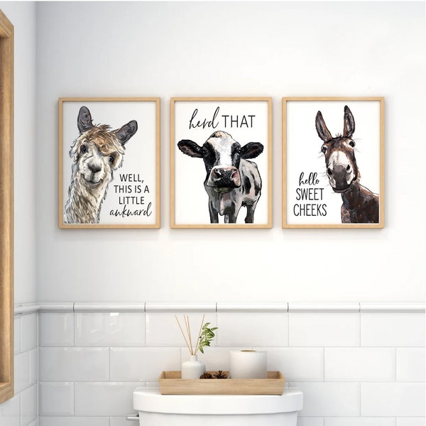 Lustige Tier Badezimmer Wand Kunst | Lama Kuh Esel Bauernhaus Dekor