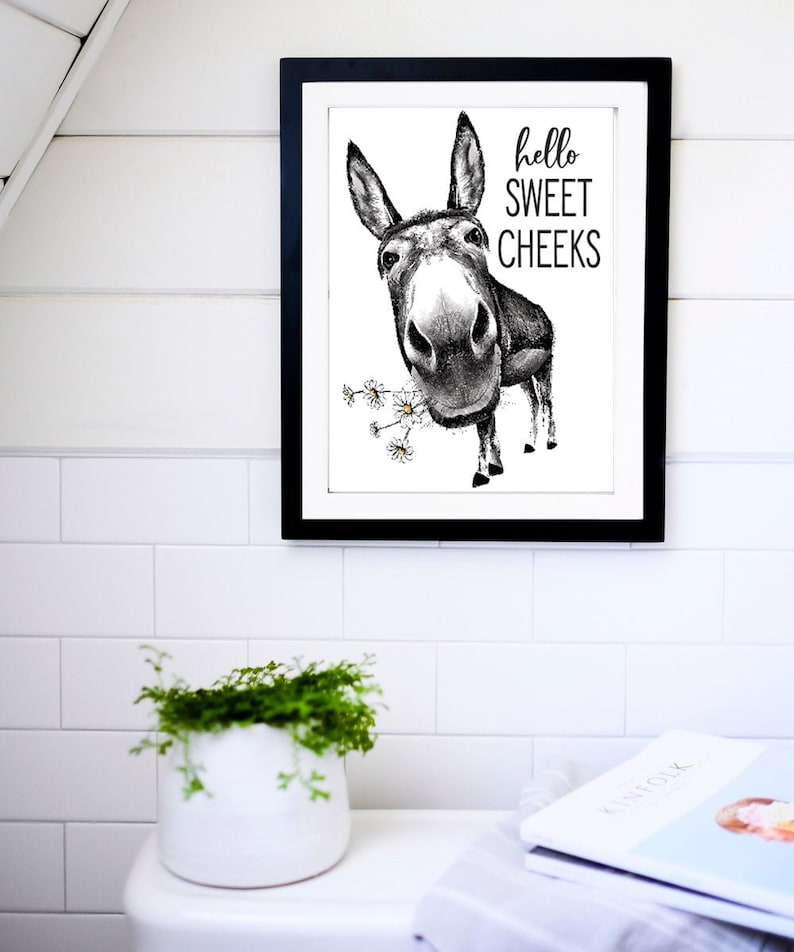 Hello Sweet Cheeks Donkey Body Daisies Bathroom Wall Art Etsy