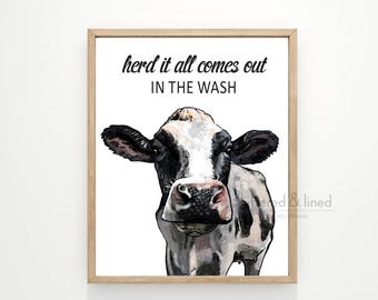 Funny Laundry Room Wall Art, Cow Farmhouse Wall Decor