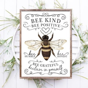 Bee Kind Bee Positive Wall Decor | Spring or Summer Themed Art | Print, Framed Print or Canvas Sign