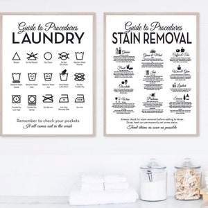 Set of 2 Laundry Symbols Stain Removal Modern Wall Decor, Laundry Wall Art, Modern Farmhouse | Print, Framed Print or Canvas Sign