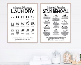 Set of 2 Laundry Symbols Stain Removal Modern Wall Decor, Laundry Wall Art, Modern Farmhouse | Print, Framed Print or Canvas Sign