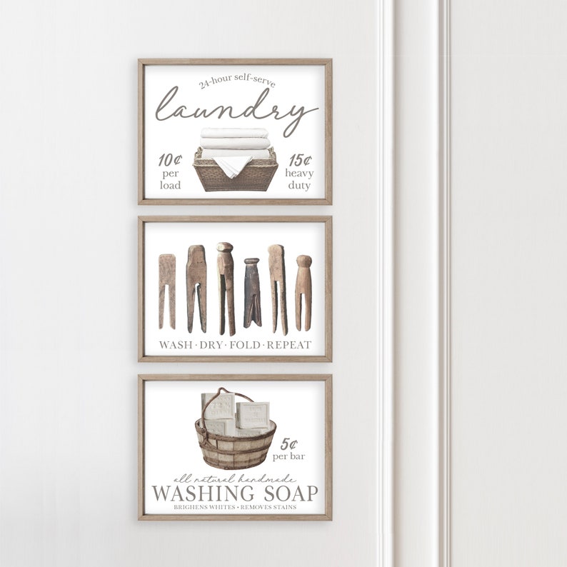 Farmhouse Laundry Room Art | Vintage Clothespins Print, Soap Wall Decor ...
