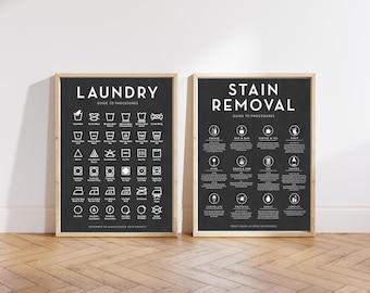 Laundry Room Art Prints | Stain Removal Guide, Clothing Symbols (Set of 2)