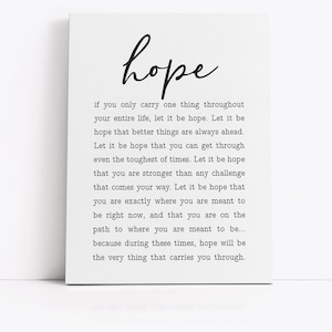 Hope Quote Wall Decor | Home Living Room Art | Hopeful Gift for Gifting | Print, Framed Print or Canvas Sign