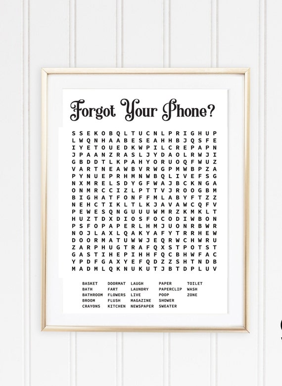 forgot your phone bathroom word search puzzle print 4 etsy canada
