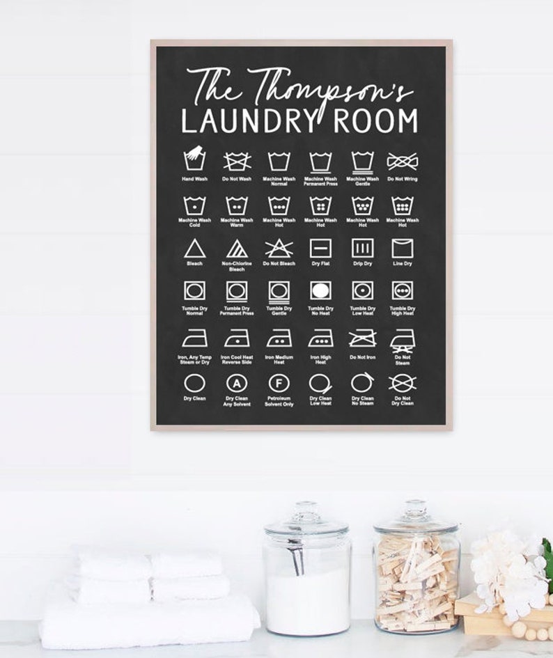PERSONALIZED Laundry Symbols Guide Laundry Wall Art Laundry Etsy