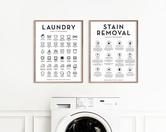 Set of 2 Laundry Symbols Guide Stain Removal Guide Wall Decor, Laundry Wall Art, Modern Farmhouse | Print, Framed Print or Canvas Sign