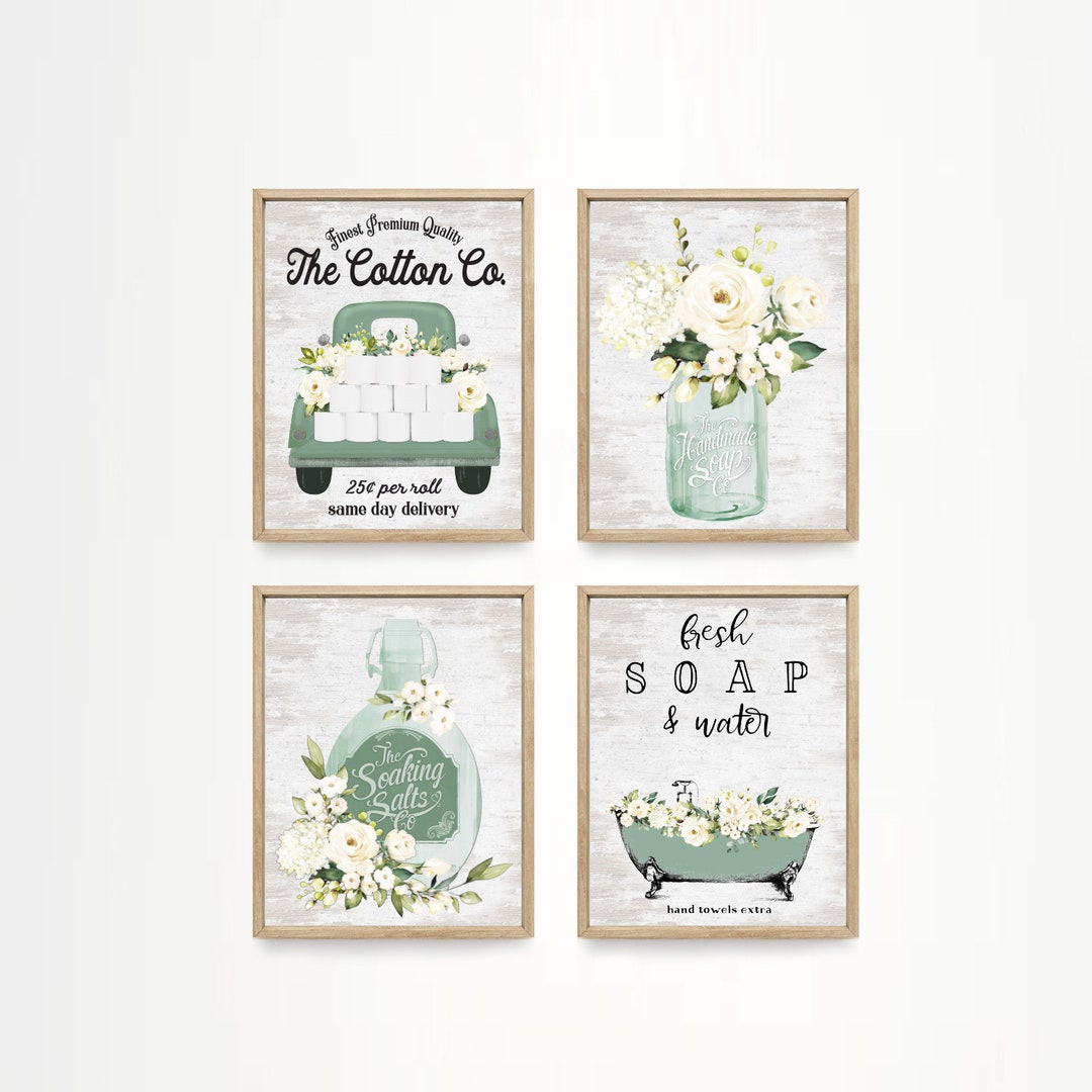 Set of 4 LIGHT GREEN Bathroom Wall Art: the Cotton Co Truck | Custom ...