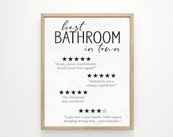 Funny Bathroom Reviews Wall Art | Guest Toilet Sign