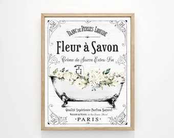 Fleur á Savon Wall Art | Francuski wystrój łazienki w kolorze białym