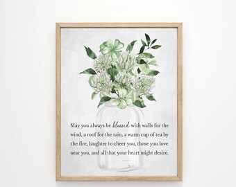 Irish Blessing Proverb May You Always Be Blessed Wall Decor | Four Leaf Clover Kitchen Bathroom Art | Print, Framed Print or Canvas Sign