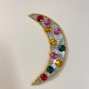 Moon celestial sequin and bead appliqué patch