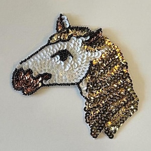 Equestrian sequin and bead appliqué patch