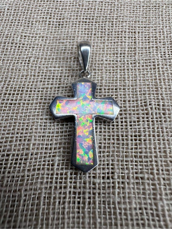 VTG Sterling Silver & Opal Cross Pendant