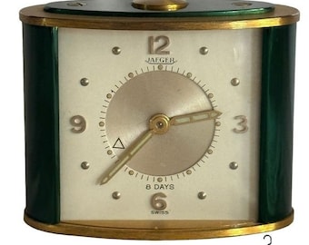 Vtg Jaeger LeCoultre 8 Day Alarm Swiss Travel Desk Clock