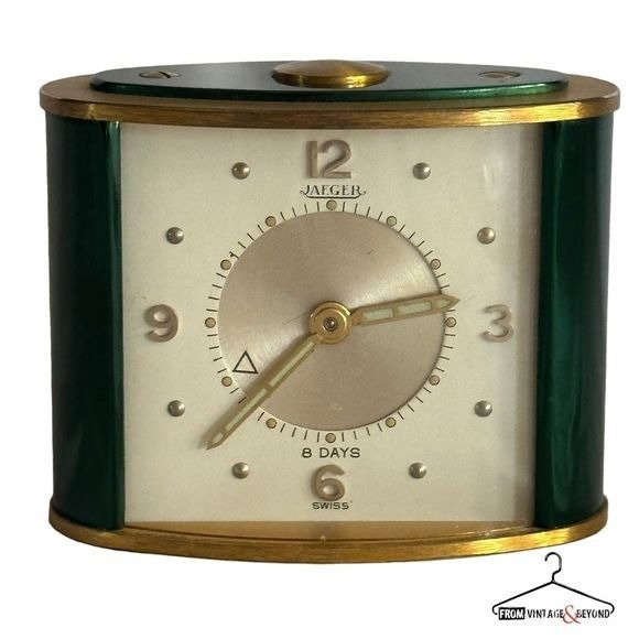 Vtg Jaeger Lecoultre 8 Day Alarm Swiss Travel Desk Clock - Etsy display picture 3
