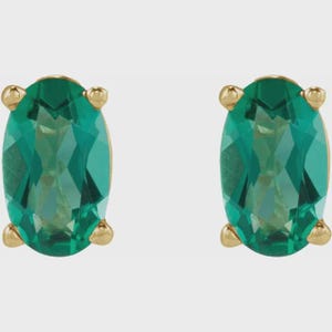 14k Yellow Gold Oval Gemstone Flat Back Stud Earrings - Emerald, Sapphire or Ruby