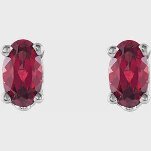 14k White Gold Oval Gemstone Scroll Stud Earrings - Garnet, Aquamarine, Ruby, Amethyst, Black Onyx