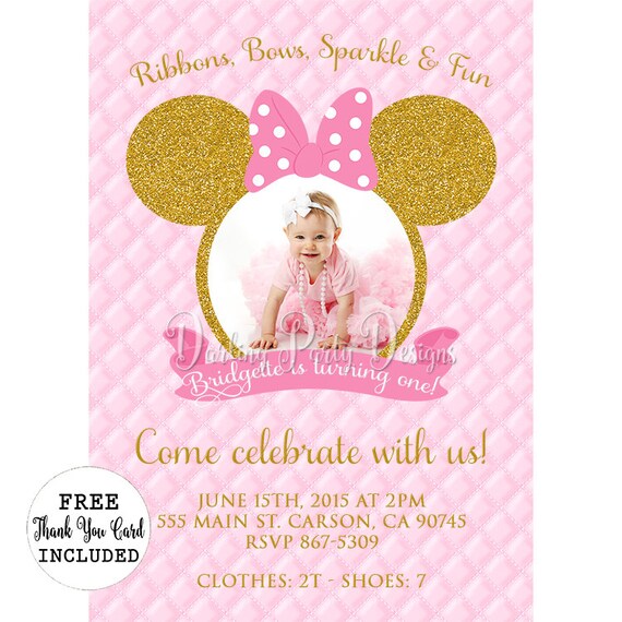Pink And Gold Minnie Mouse Invitations 7