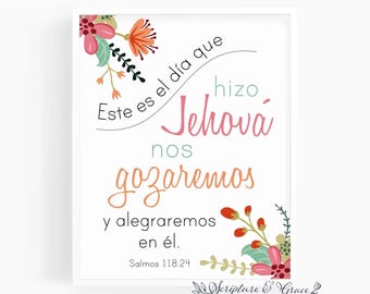 Salmos 118:24 Cartel Cristiano, Spanische Bibelvers-Wandkunst, Versículo Bíblico druckbar, Arte Cristiano Floral DIGITALER DOWNLOAD